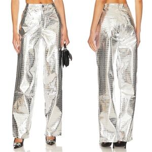 AFRM Marshall Metallic Silver High Waisted Faux Leather Pants Waist 25